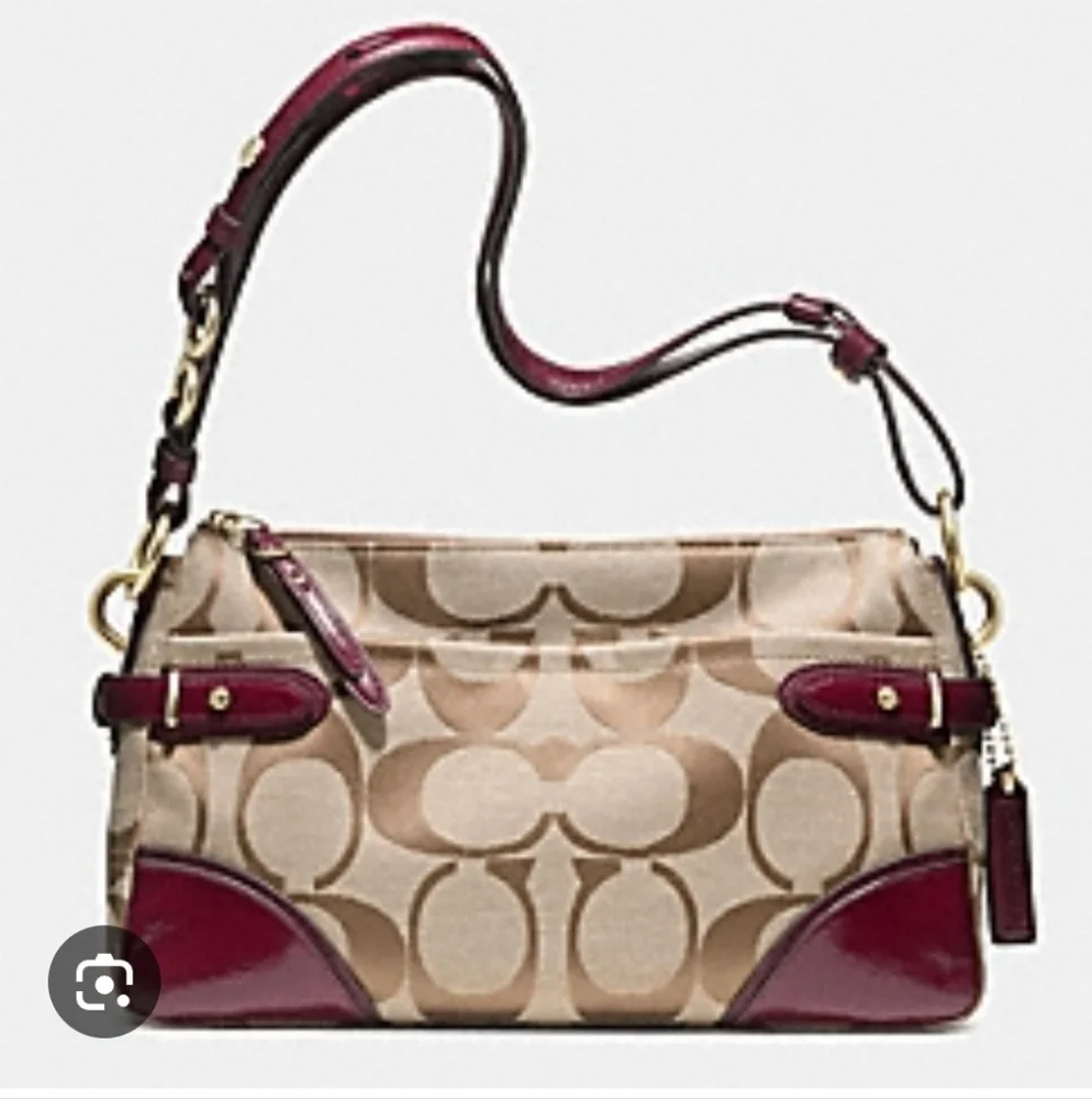 Coach Colette Burgundy/Brown Leather/Jacquard Convertible Shoulder/Crossbody Bag